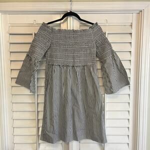 Bigio Collection Black And White Stripe Off‎ Shoulder Dress Size 10